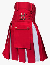 A WHITE AND RED HYBRID UTILITY KILT - scottish kilt jacket